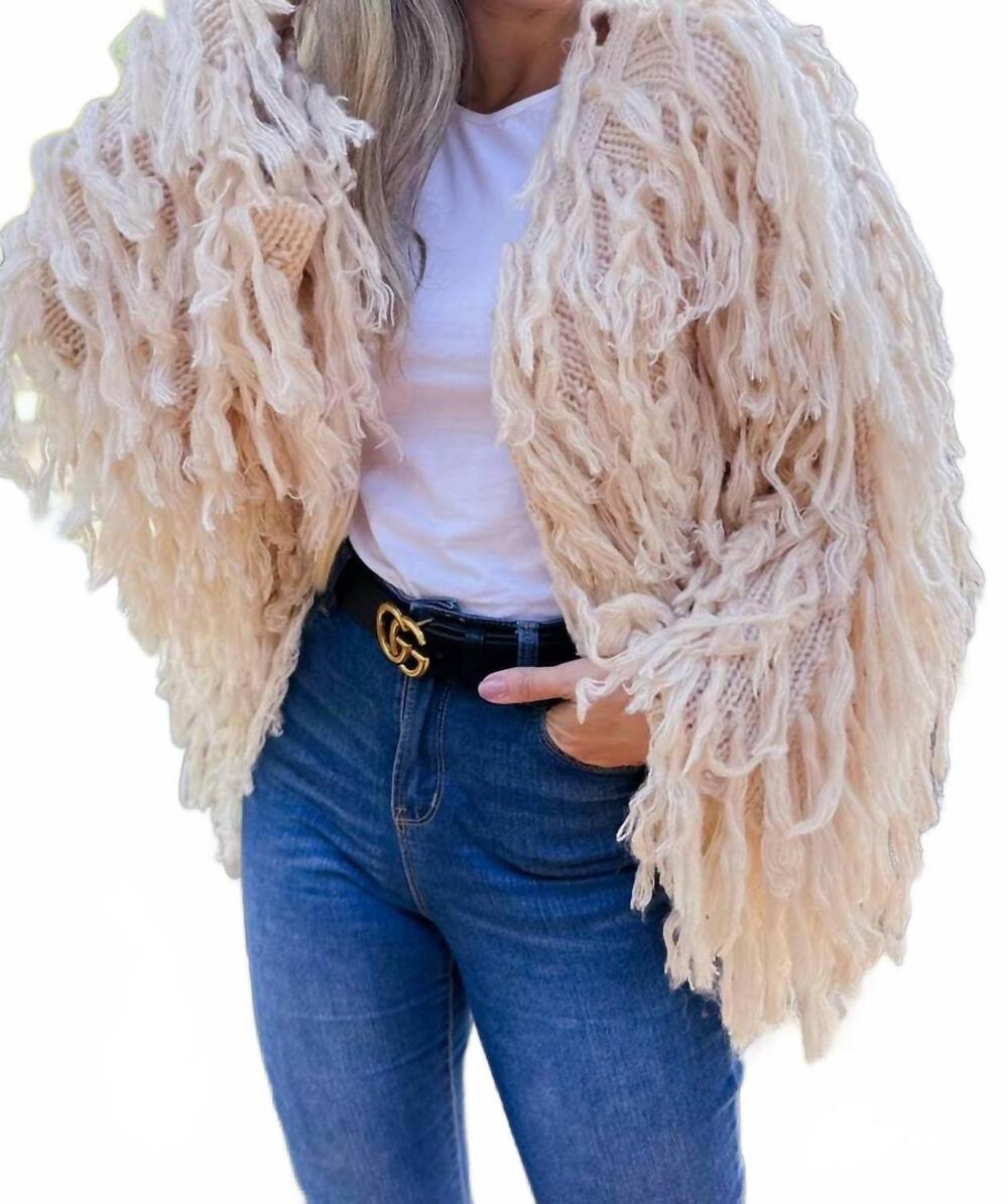 NEW AMOLI handmade shaggy fringe open front sweater cardigan in cream
